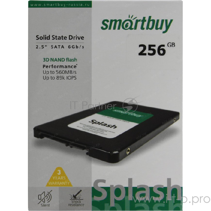 SSD 2.5 Smartbuy 256Gb Splash <SBSSD-256GT-MX902-25S3> (SATA3, up to 560/500Mbs, 3D TLC, MAS0902, 7mm)