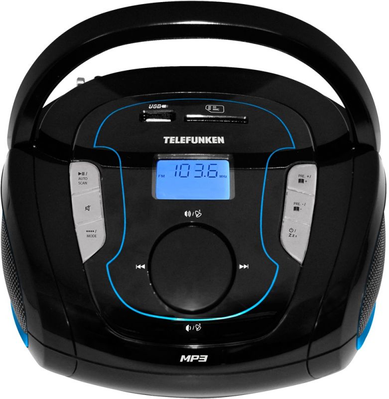 Аудиомагнитола Telefunken TF-SRP3471B черный 3Вт, MP3, FM(dig), USB, BT, SD