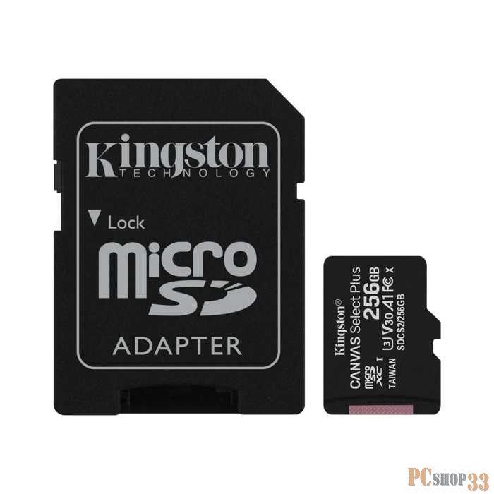 Флеш карта microSDHC 256GB microSDXC Class10 Kingston <SDCS2/256GB> UHS-I Canvas Select up to 100MB/s с адапт.