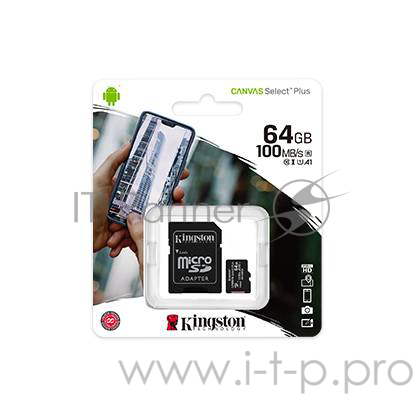Флеш карта microSDHC 64GB microSDXC Class10 Kingston <SDCS2/64GB> Class10 UHS-I Canvas Select up to 100MB/s с адапт.