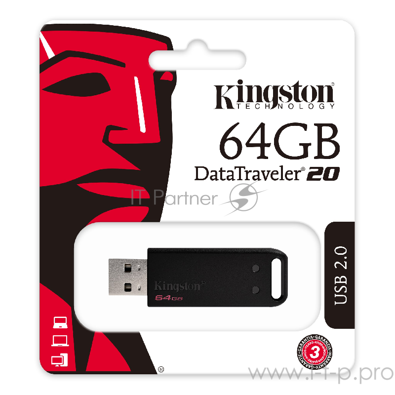 Флеш Диск Kingston 64Gb DataTraveler DT20 <DT20/64GB>, USB2.0 черный
