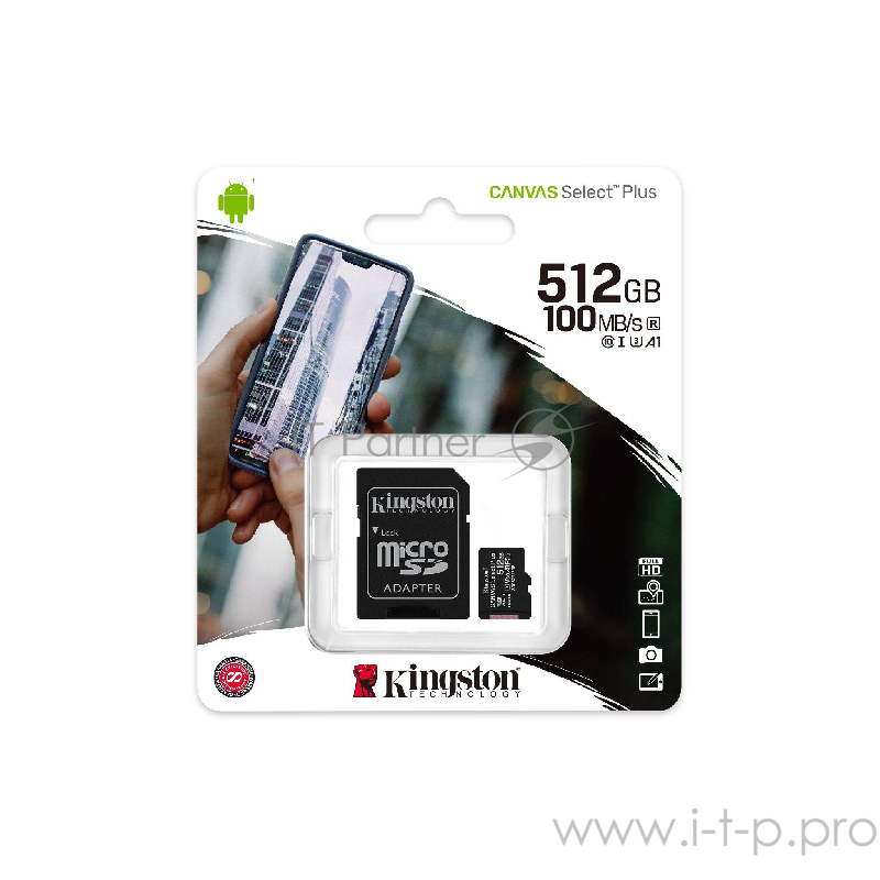 Флеш карта microSDHC 512GB microSDXC Class10 Kingston <SDCS2/512GB> UHS-I Canvas Select up to 100MB/s с адапт.