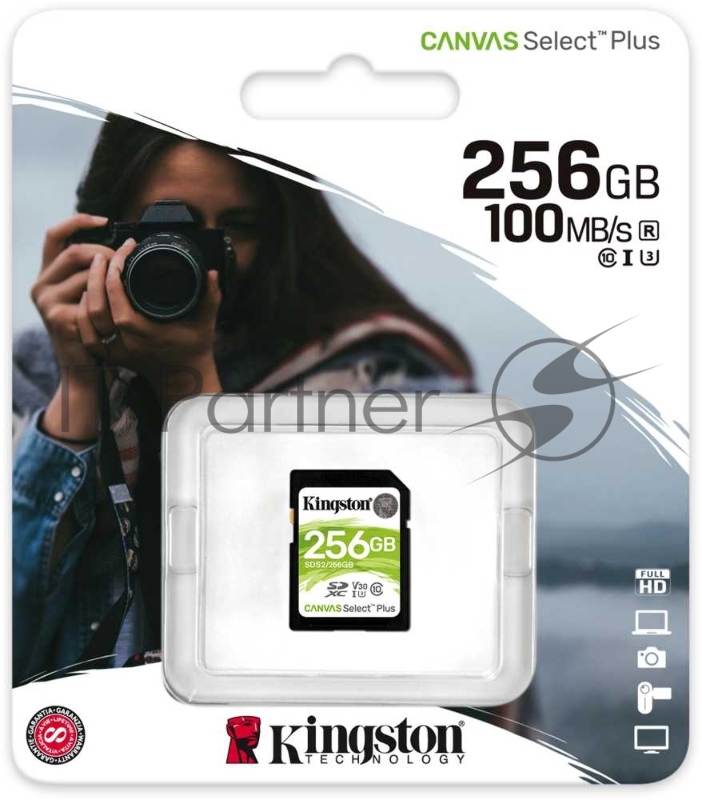 Флеш карта SDHC 256Gb Class10 Kingston <SDS2/256GB>, Canvas Select 100R CL10 UHS-I