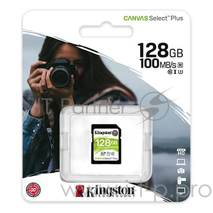 Флеш карта SDHC 128Gb Class10 Kingston <SDS2/128GB>, Canvas Select 100R CL10 UHS-I