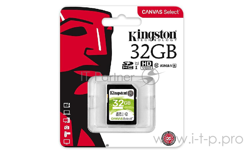 Флеш карта SDHC 32Gb Class10 Kingston <SDS2/32GB>, Canvas Select 100R CL10 UHS-I