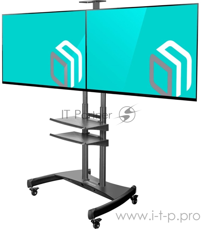 Мобильная стойка ONKRON на 2 ТВ Мобильная стойка ONKRON на 2 ТВ/ 40-65 от 200х200 до 800х500, макс нагр 90,9кг, высота 1350-1650мм, черная
