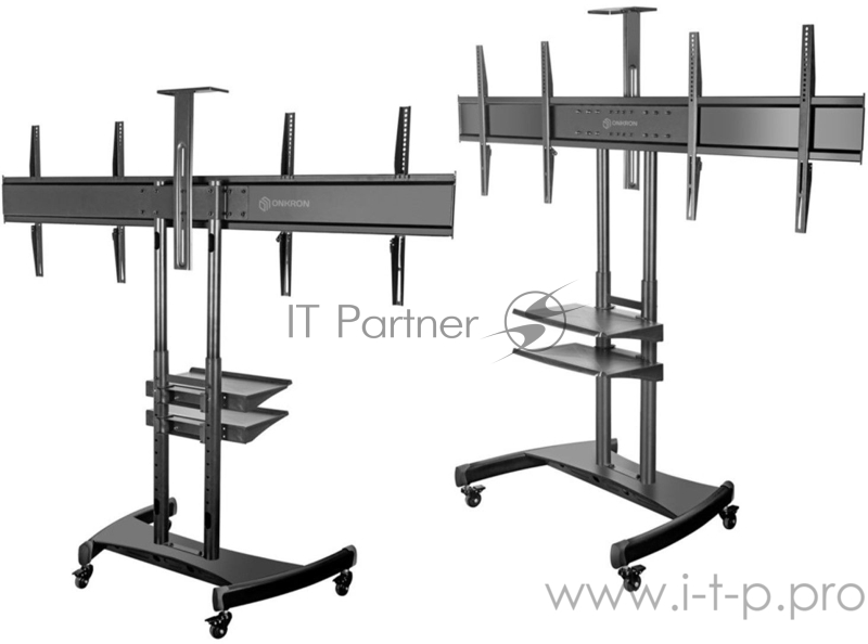 Мобильная стойка ONKRON на 2 ТВ Мобильная стойка ONKRON на 2 ТВ/ 40-65 от 200х200 до 800х500, макс нагр 90,9кг, высота 1350-1650мм, черная