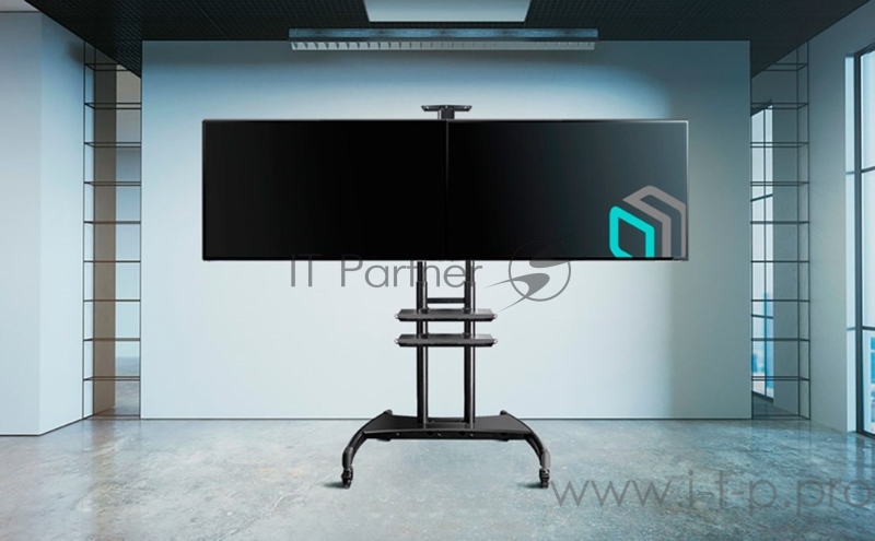 Мобильная стойка ONKRON на 2 ТВ Мобильная стойка ONKRON на 2 ТВ/ 40-65 от 200х200 до 800х500, макс нагр 90,9кг, высота 1350-1650мм, черная