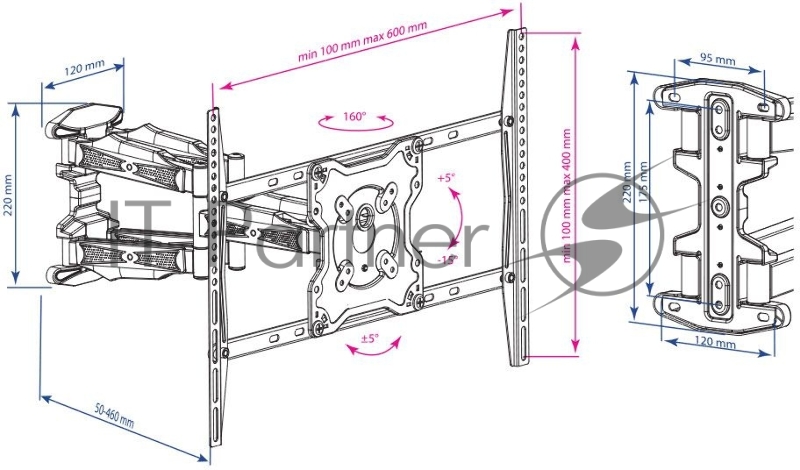 Кронштейн для телевизора Kromax ATLANTIS-46 серый 22-65 макс.45кг настенный поворотно-выдвижной и