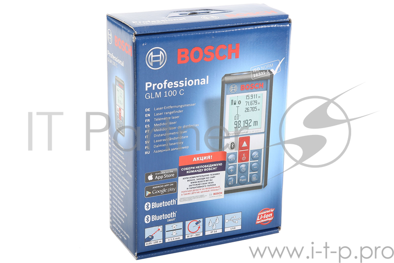 Лазерные дальномеры, уровни, детекторы Bosch GLM 100 С Дальномер лазерный (0,05-100м, точн.1.5мм/100м, 0,14 кг) 601072700