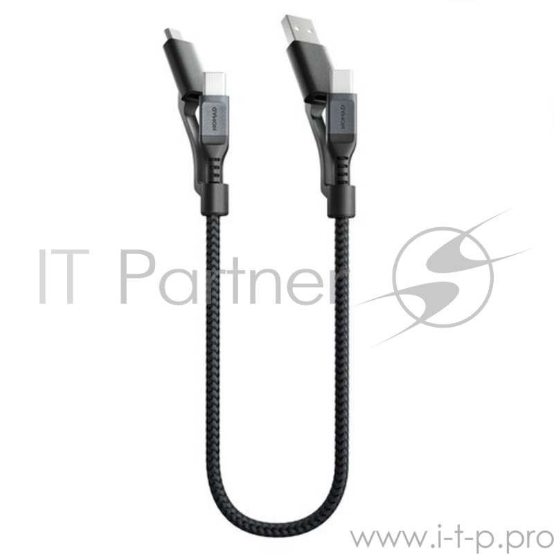 Кабель Nomad Universal Cable Kevlar 3 in 1. Основной кабель Type-C to Type-C, переходники USB-A, Micro USB. Материал кевлар. Длина 0.3 м. Цвет чёрный.