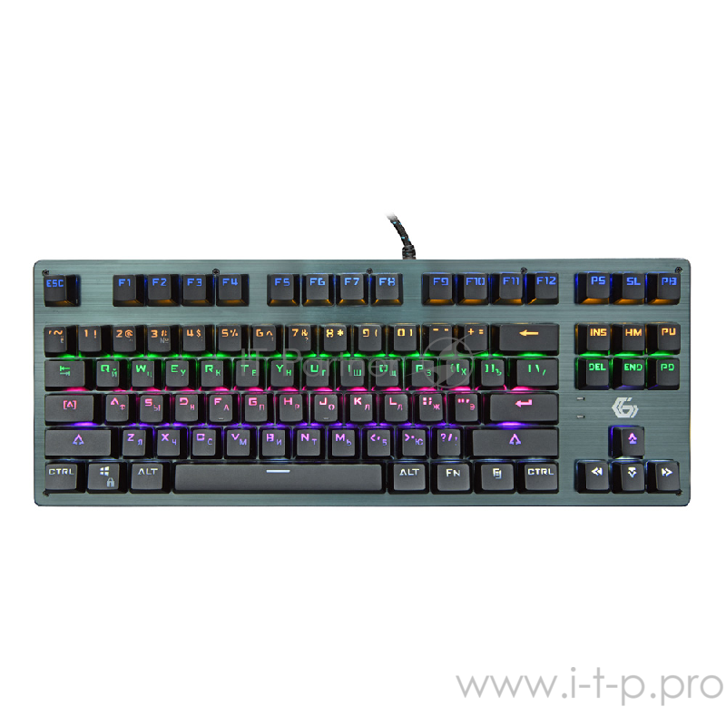 Клавиатура механ Gembird KB-G540L, USB, черн, переключатели Outemu Blue, 87 клавиши, подсветка Rainbow 9 режимов, FN, кабель тканевый 1.8м