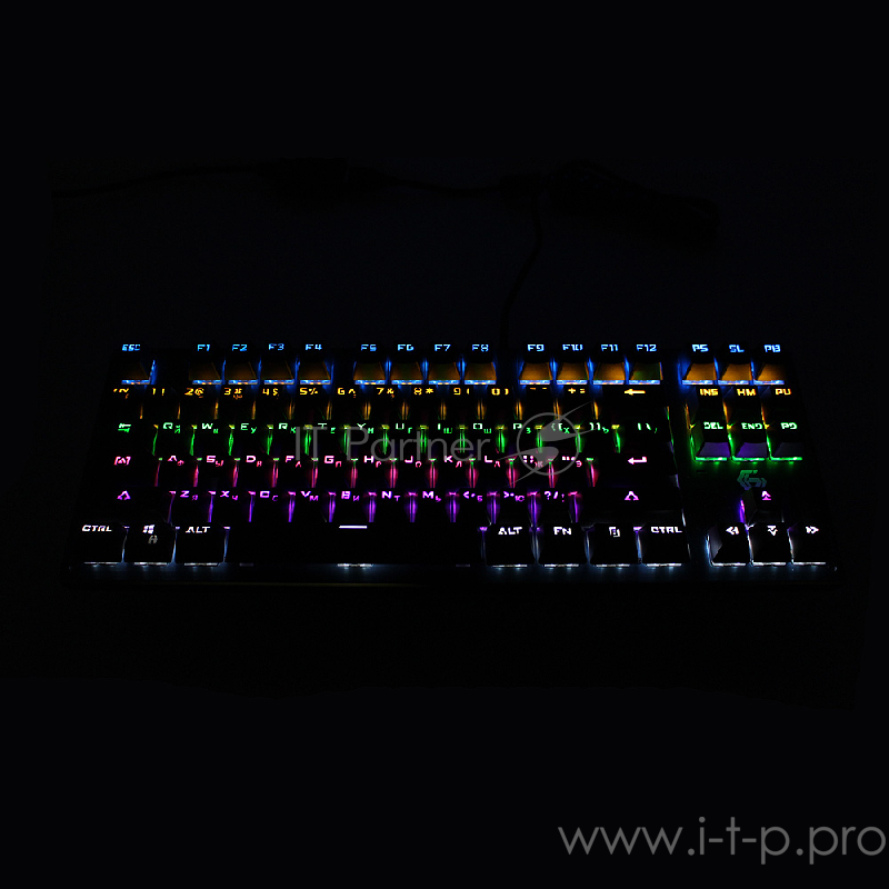 Клавиатура механ Gembird KB-G540L, USB, черн, переключатели Outemu Blue, 87 клавиши, подсветка Rainbow 9 режимов, FN, кабель тканевый 1.8м