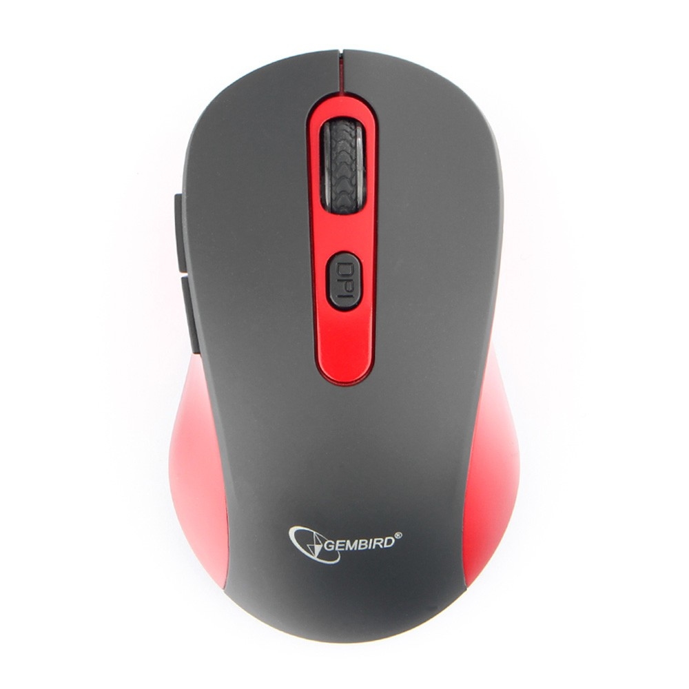 Мышь беспров. Gembird MUSW-221-R, чёрный/красный, 5кн.+колесо-кнопка, 800/1200/1600DPI, 2.4ГГц