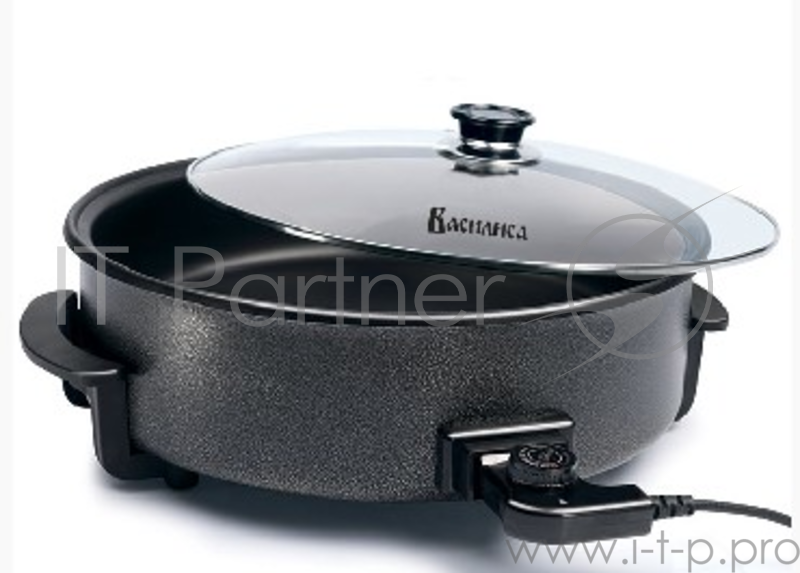 Электросковорода ВАСИЛИСА ВА-801 Номинальная мощность 1500 Вт Максимальная температура нагрева 280°С Диаметр 42 см Глубина 9 см Описание Электросковорода предназначена для тепловой обработки продуктов в бытовых условиях - для жарки мяса, рыбы, пассер