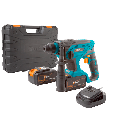 Bort Перфоратор аккумуляторный BHD-18X-BLK (2x3,0А.ч) {18 В 3 Ач Li-Ion 1200 об/мин SDS+ 1,7 Дж 0-5200 уд/мин 2,6 кг аксессуаров 5 шт гаран