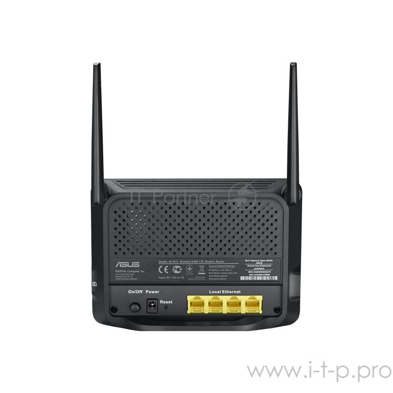 Модем ASUS 4G-N12 Wireless-N300 LTE Modem Router 802.11n, 300 Mbps, 3G/4G & Ethernet WAN, Two external antenna, Four LAN ports, Built-in SIM/USIM card slot