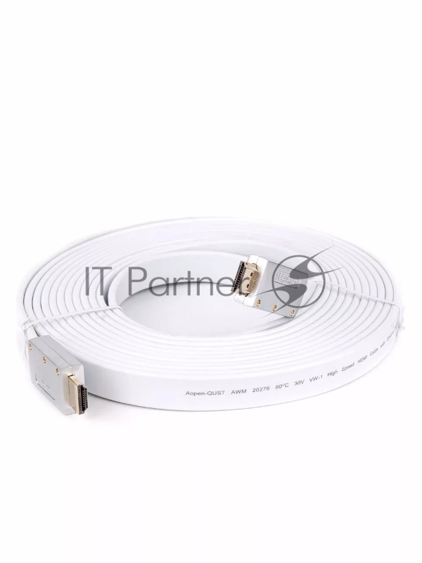 Кабель HDMI 19M/M ver 2.0, 10M, AOpen <ACG568F-S-10M> серебряно-белый Flat