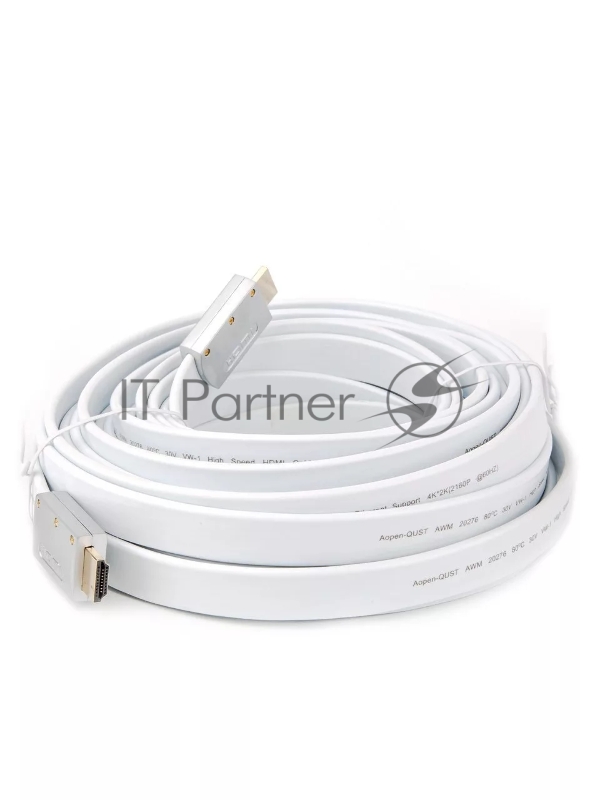 Кабель HDMI 19M/M ver 2.0, 10M, AOpen <ACG568F-S-10M> серебряно-белый Flat