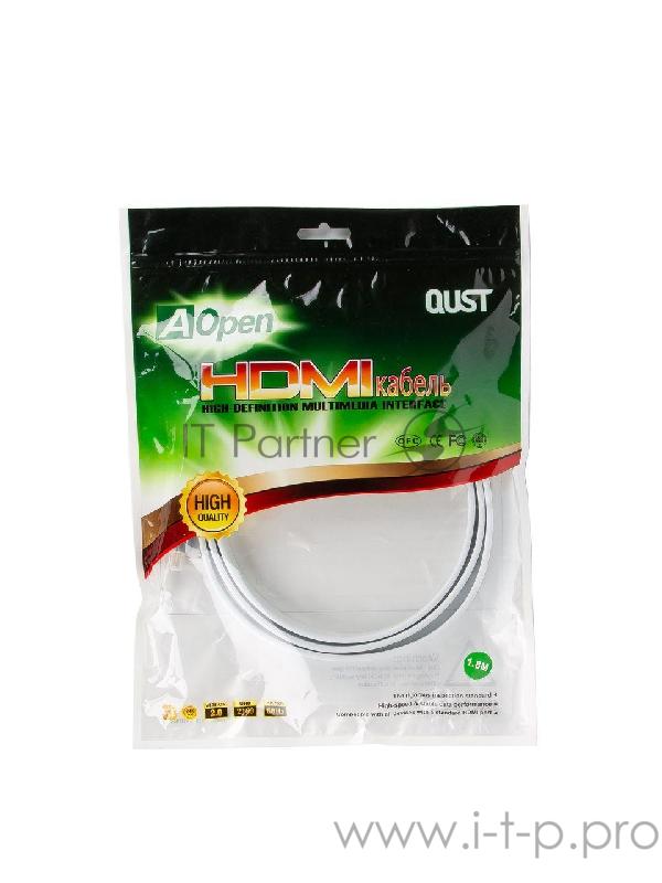 Кабель HDMI 19M/M ver 2.0, 1.8M, AOpen <ACG568F-S-1.8M> серебряно-белый Flat