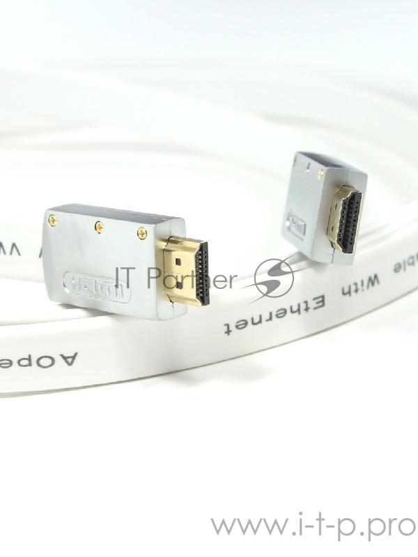 Кабель HDMI 19M/M ver 2.0, 1M, AOpen <ACG568F-S-1M> серебряно-белый Flat