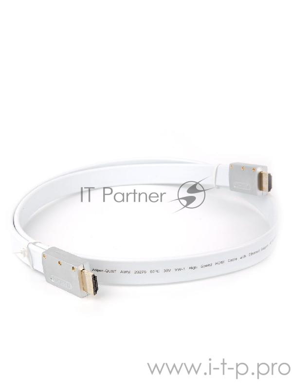 Кабель HDMI 19M/M ver 2.0, 1M, AOpen <ACG568F-S-1M> серебряно-белый Flat