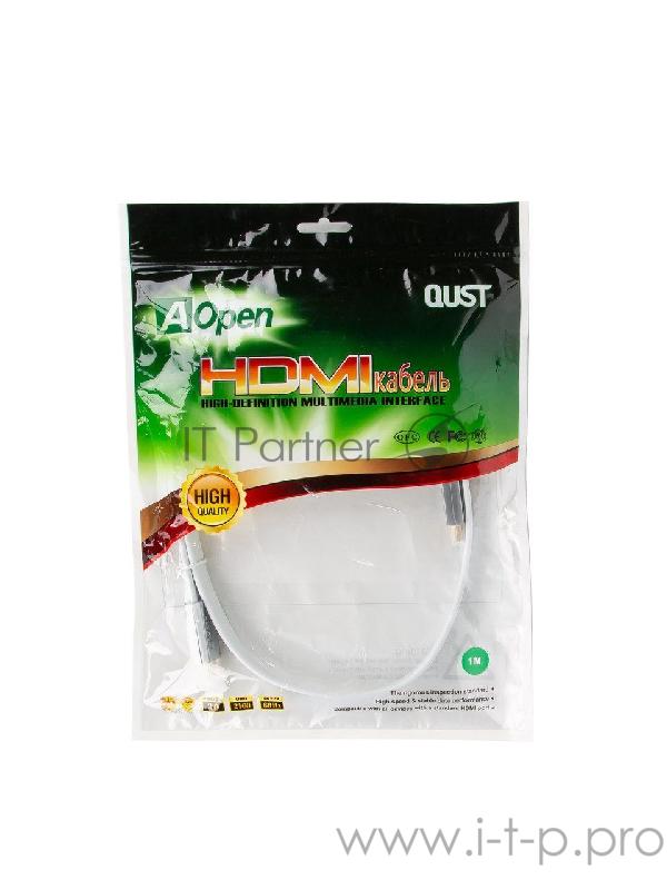 Кабель HDMI 19M/M ver 2.0, 1M, AOpen <ACG568F-S-1M> серебряно-белый Flat
