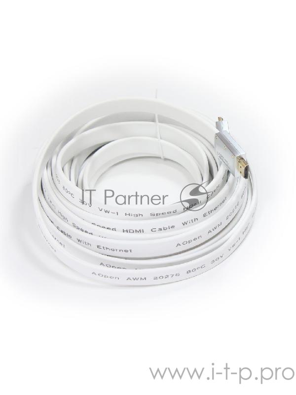Кабель HDMI 19M/M ver 2.0, 5M, AOpen <ACG568F-S-5M> серебряно-белый Flat
