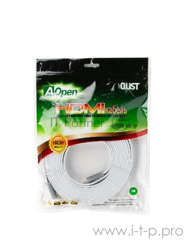 Кабель HDMI 19M/M ver 2.0, 5M, AOpen <ACG568F-S-5M> серебряно-белый Flat