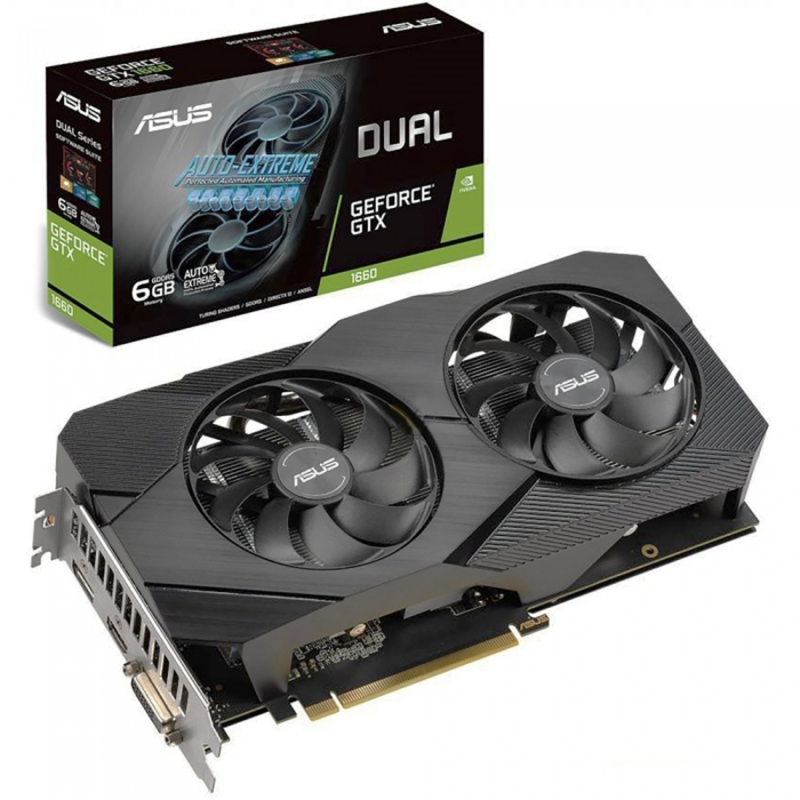 Видеокарта Asus PCI-E DUAL-GTX1660S-A6G-EVO nVidia GeForce GTX 1660SUPER 6144Mb 192bit GDDR6 1530/14002 DVIx1/HDMIx1/DPx1/HDCP Ret