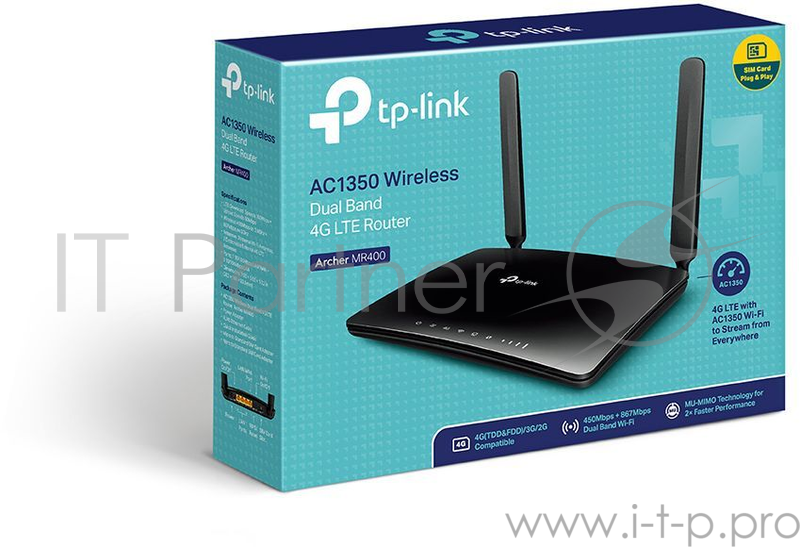 Роутер беспроводной TP-Link Archer MR400 AC1200 10/100BASE-TX/4G черный