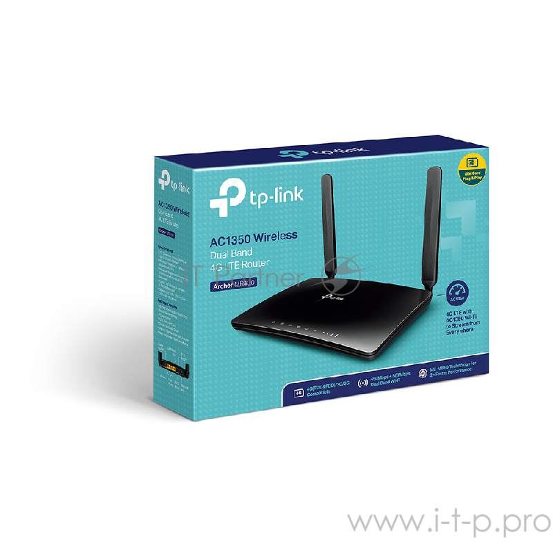 Роутер беспроводной TP-Link Archer MR400 AC1200 10/100BASE-TX/4G черный