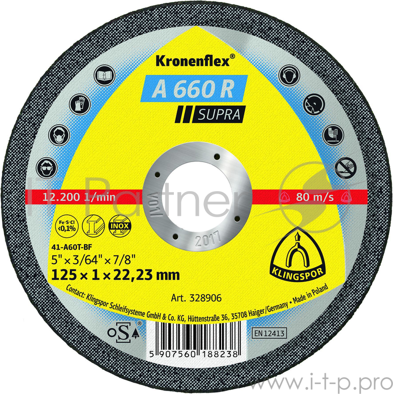 125 X 1 X 22 Круг отрезной KLINGSPOR Kronenflex A 660 R SUPRA (328906) по металлу