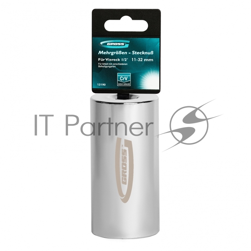 Головка GROSS 13190 торцевая многоразмерная (11-32мм) под квадрат 1/2 crv хромир.