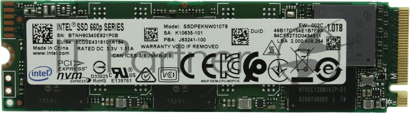 Накопитель SSD Intel PCI-E x4 1Tb SSDPEKNW010T8X1 660P M.2 2280