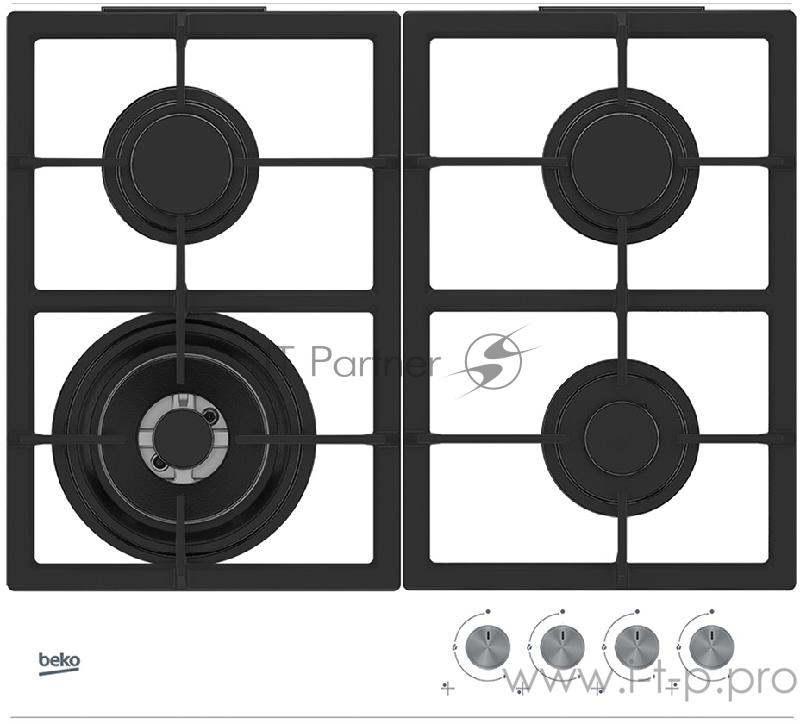 Встраиваемая газовая варочная поверхность BEKO HILW64225SW / Газовая поверхность: 4 газовые конфорки (в т.ч. Wok). Газ-на-стекле. Панель управления спереди. Газ-контроль. Высокоэффективные конфорки. Встроенный электр