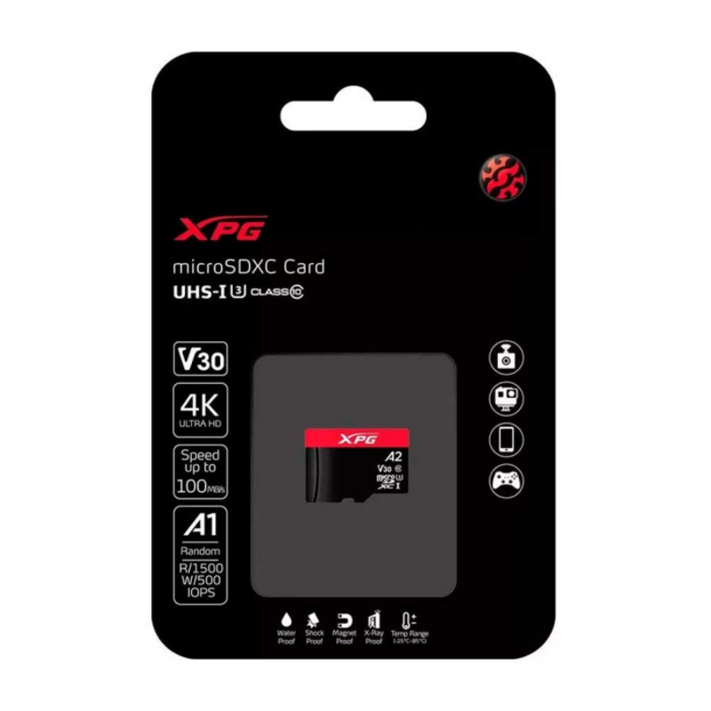 microSDXC 512GB XPG Gaming Memory Card AUSDX512GUI3XPGA2-R UHS-I U3 Class 10 V30 A2, 100/85 MB/s, For Nintendo Switch™ / Smartphones / Tablets / VR devices, - 25°C to 85°C, RTL