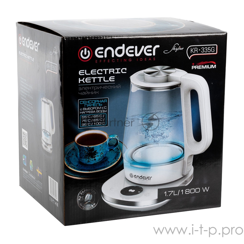 335 G-KR Чайник электрический Endever Skyline.Ёмкость 1,7 л, корпус из BIO-стекла, мощ.1800 Вт.