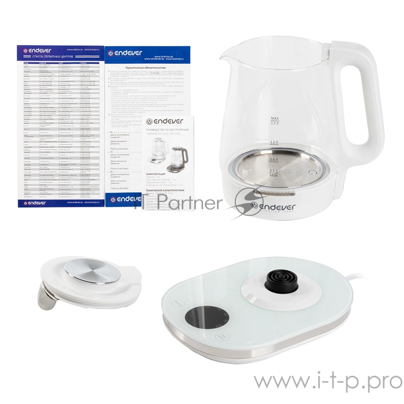 335 G-KR Чайник электрический Endever Skyline.Ёмкость 1,7 л, корпус из BIO-стекла, мощ.1800 Вт.