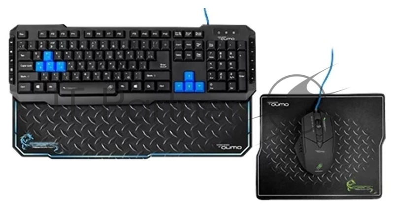 Игровой набор Qumo Spirit Of Wisdom, клавиатура проводная, 104 клавиши, встроенная радужная подсветка, мышь проводная, оптическая, 800/1200/1600/2400 dpi, коврик