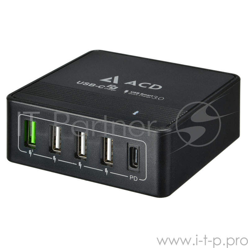 Сетевое зарядное устройство CЗУ (ACD-P605U-V1B) 60Вт, Сетевое ЗУ 5xUSB 1PD+1QC+3Smart, 3.6~20В/3А RTL {40}
