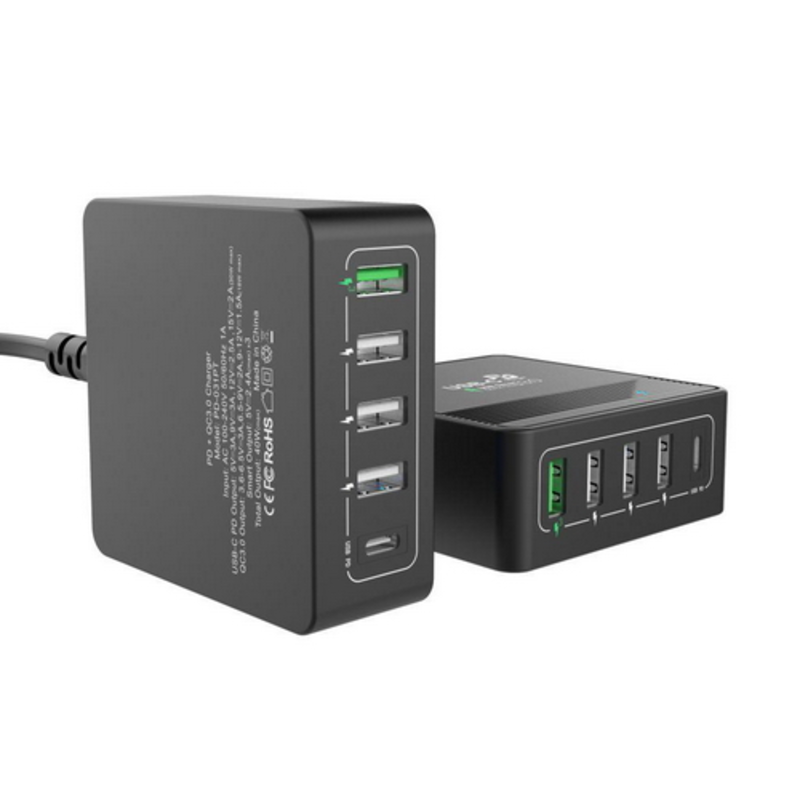 Сетевое зарядное устройство CЗУ (ACD-P605U-V1B) 60Вт, Сетевое ЗУ 5xUSB 1PD+1QC+3Smart, 3.6~20В/3А RTL {40}