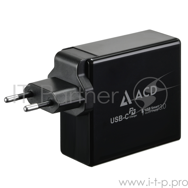 Сетевое зарядное устройство СЗУ (ACD-P602W-V1B) 60Вт, Сетевое ЗУ 2xUSB 1PD+1QC, 3.6~20В/3А RTL {40}