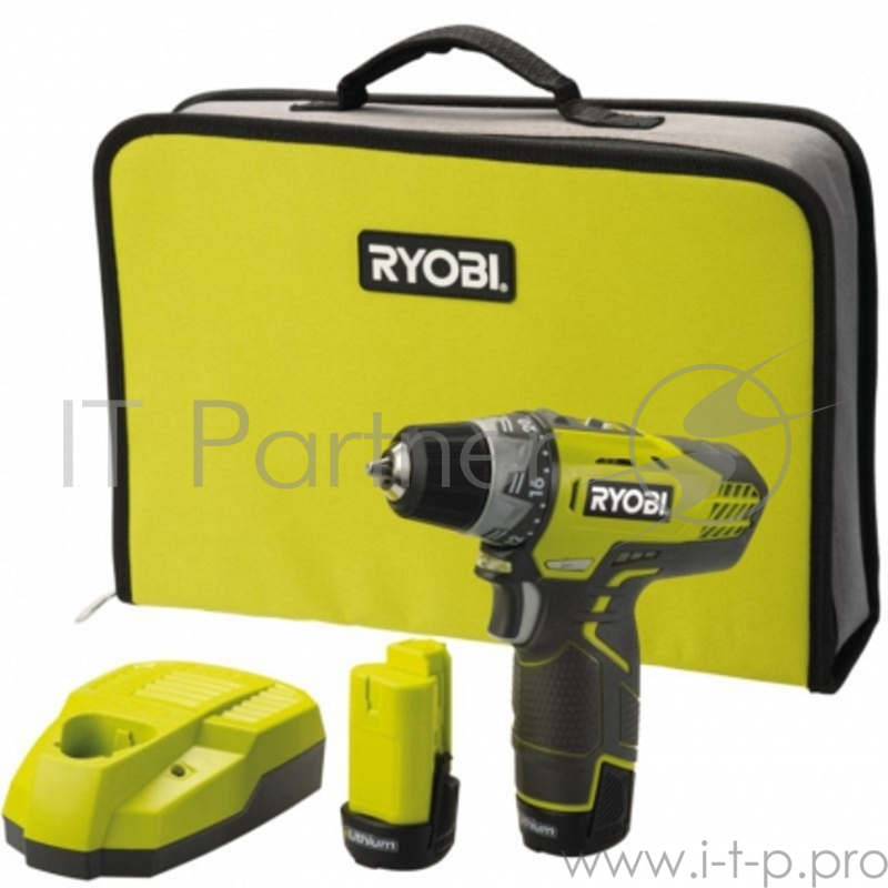 Дрель акк RYOBI 3001802(R12DD-LL13S) 12В 2х1.3Ач LiION 0-400/0-1500об/мин 30Нм БЗП 10мм 1.2кг сумка