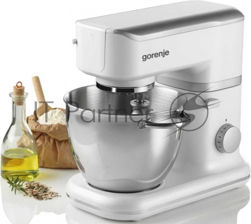 Gorenje MMC1000W Кухонная машинаКухонная машина, Мощность мотора: 1000 Вт, Количество скоростей: 6, Авторегулировка скорости смешивания в зависимости от смеси, Насадки кухонного комбайна: Насадка для теста, Лопатка для смешивания, Венчик для взбивани