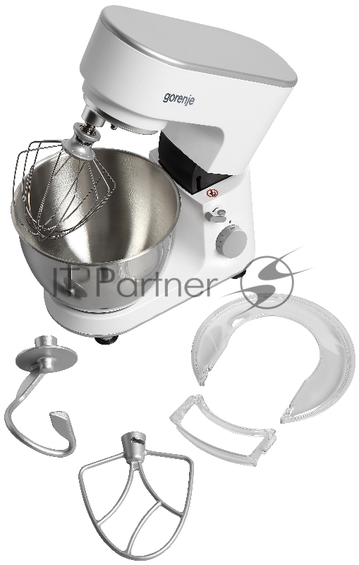 Кухонная машина Gorenje MMC700W, Мощность мотора: 700 Вт, Количество скоростей: 6, Авторегулировка скорости смешивания в зависимости от смеси, Насадки кухонного комбайна: Насадка для теста, Лопатка для смешивания, Венчик для взбивания, Объем емкости