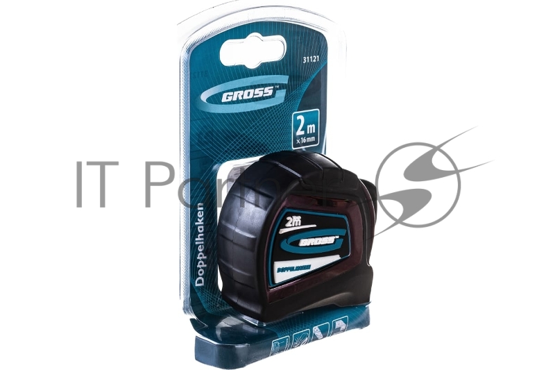 Рулетка GROSS 31121 doppelhaken 2м x 16мм односторонний зацеп нейлон двуст. шкала автоматич