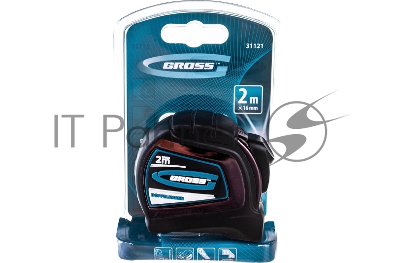 Рулетка GROSS 31121 doppelhaken 2м x 16мм односторонний зацеп нейлон двуст. шкала автоматич