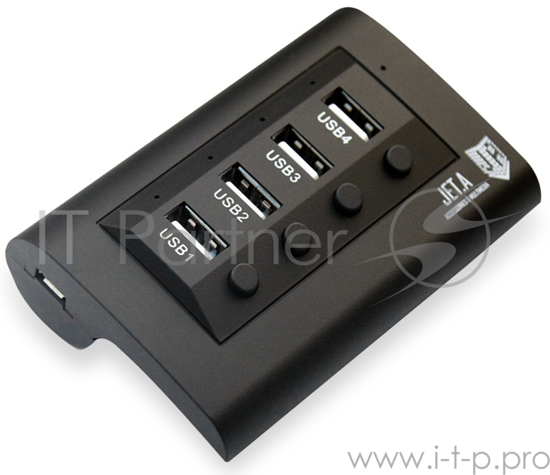 USB-концентратор Jet.A JA-UH14 на 4 порта USB 2.0, с выключателями портов, чёрный