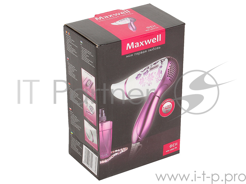 Фен Maxwell MW-2006(PK) розовый, 1400 Вт, 2 скорости